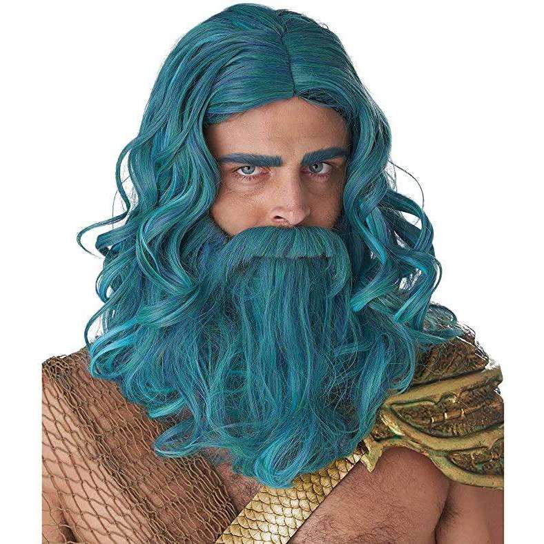 Neptune Blue Ocean King Wig & Beard