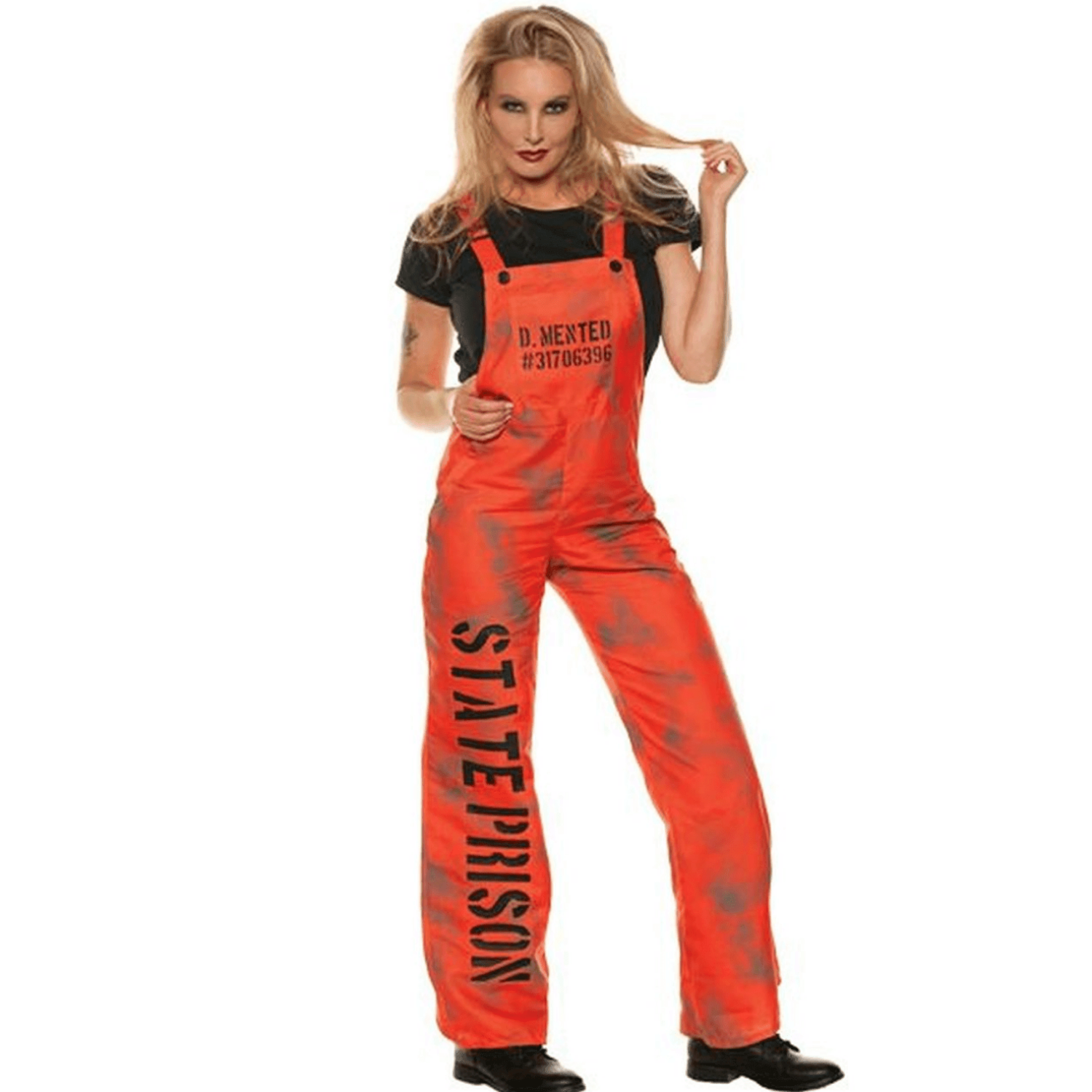 Orange D. Mented State Prison Jail Overalls Adult Women's Costume
