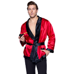 Hugh Bachelor Red Smoking Jacket & Pipe Adult Costume