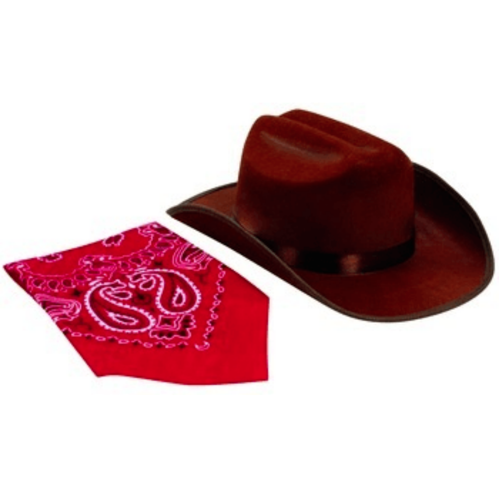 Brown Jr. Cowboy Hat with Red Bandana