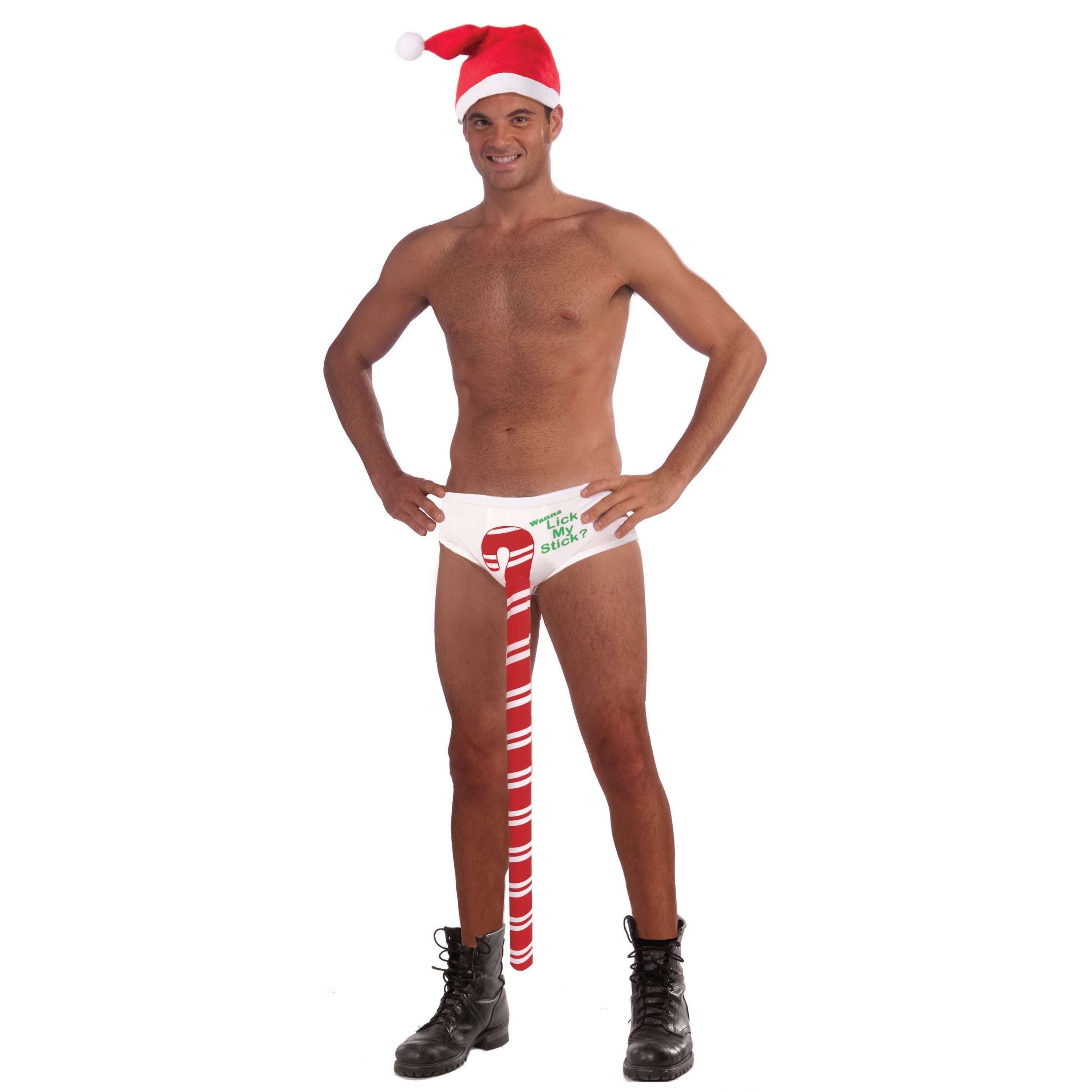 Sexy Christmas Candy Cane Stud Adult Costume Underwear