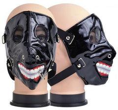 Black Vinyl Full Face Mask with Crazy Grin and Metal Spikes