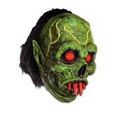 VINTAGE 2001 MESH GOUL MONSTER RUBBER MASK HALLOWEEN GREEN ZOMBIE FACE RED  EYES