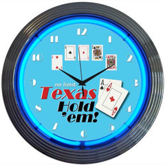 Poker Texas Hold 'em Neon Clock