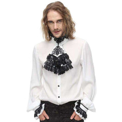 Gothic White Pirate Shirt with Black Lace Accents
