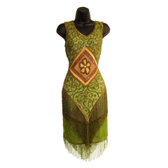 Green Flapper Dress with Multicolor Sequins