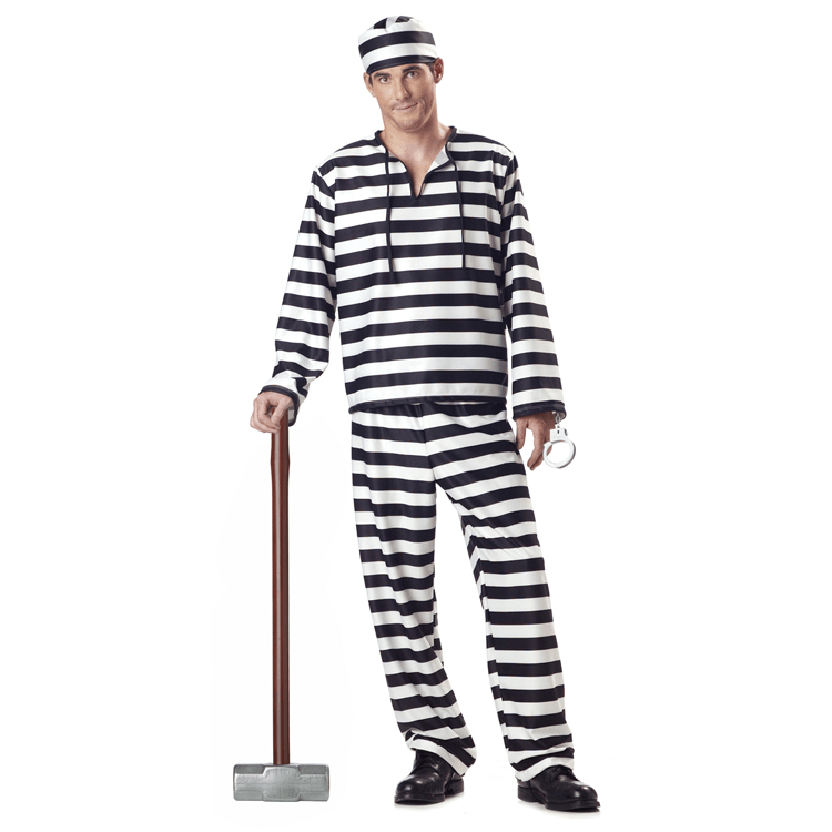 Prison Jailbird Black and White Striped Adult Costume