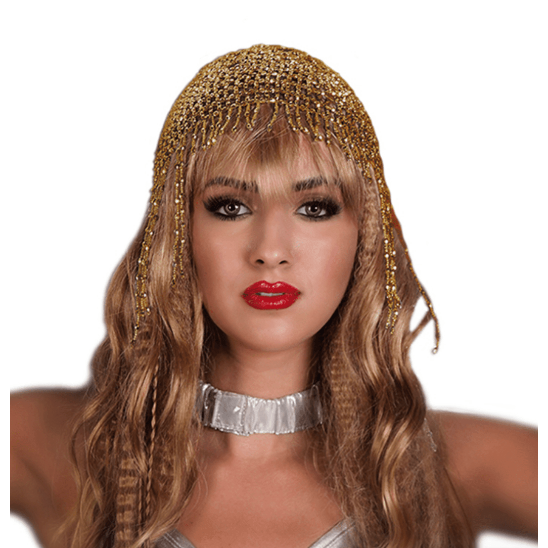 Stretchy Mesh Gold Beaded Headpiece