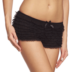 Plus Size Black Micromesh Lace Ruffle Tanga Shorts