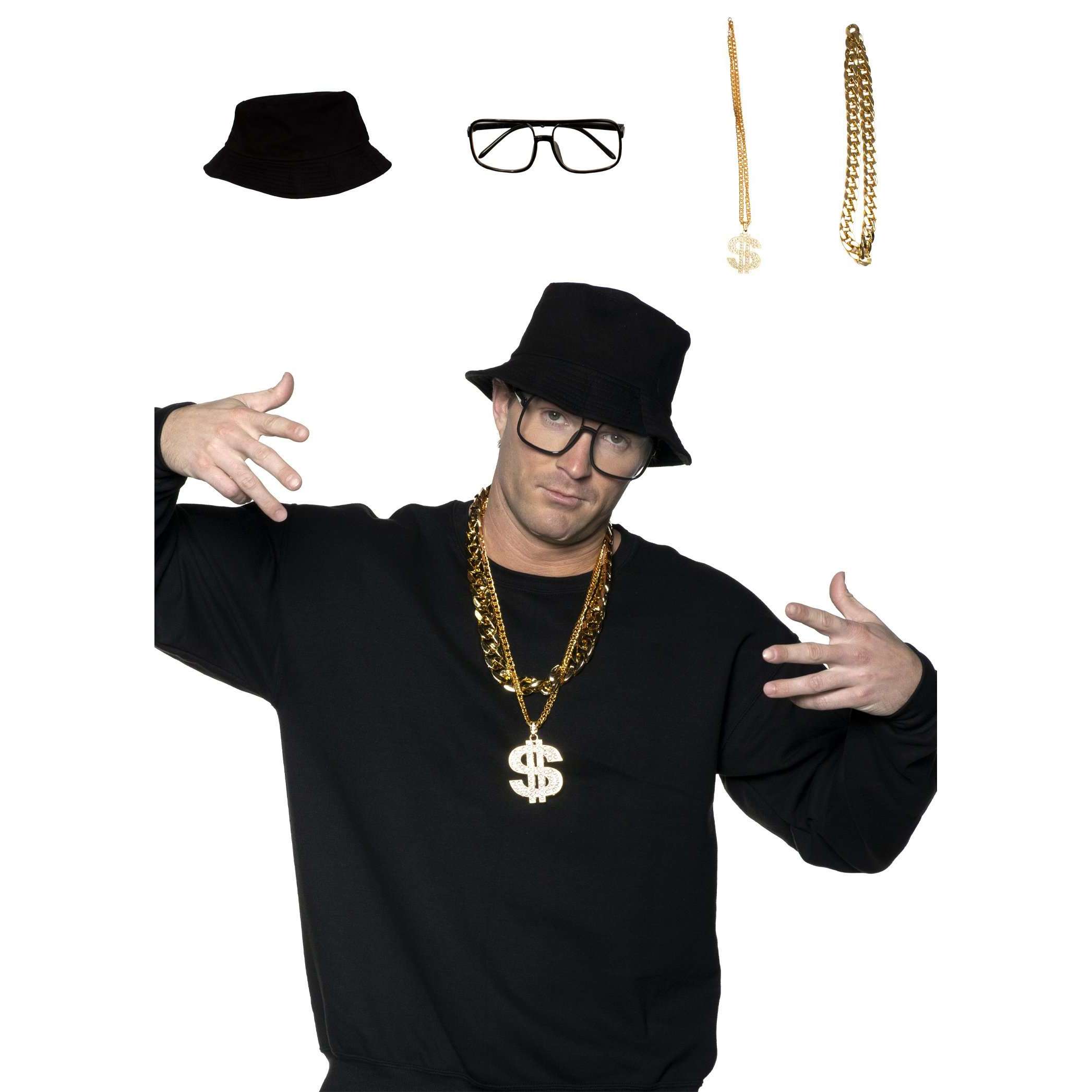 90's Hip Hop Chains, Glasses & Hat Kit