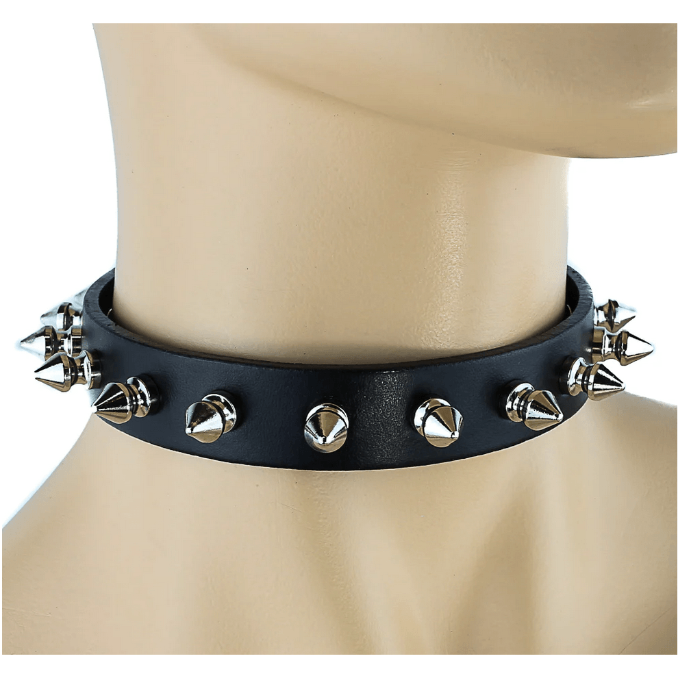 Leather Choker with 1/2" Spike 3/4" Wide