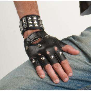 Black Faux Leather Studded Gloves