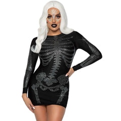 Sexy Spandex Rhinestone Skeleton Dress