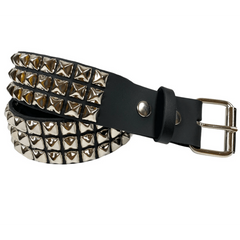Cowhide Leather 3 Row Pyramid Studded Belt