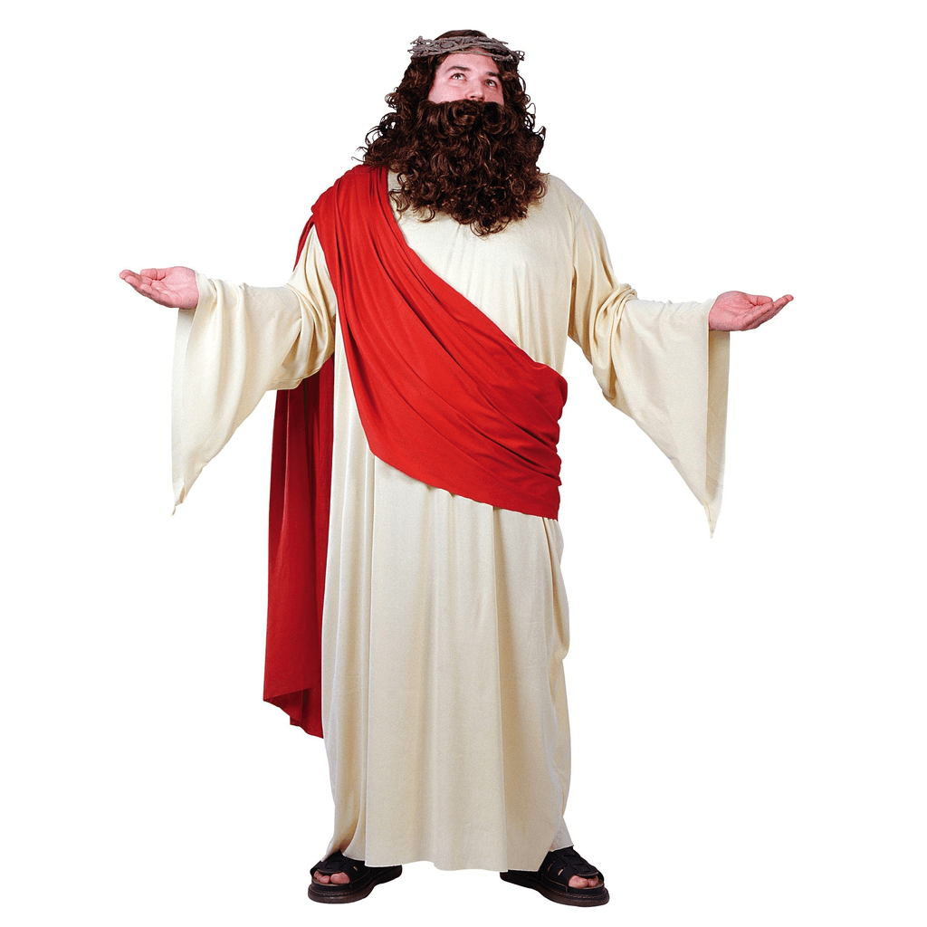 Biblical Jesus Adult Costume w/ Robe, Shoulder Drape, Crown of Thorns and Wig & Beard Set