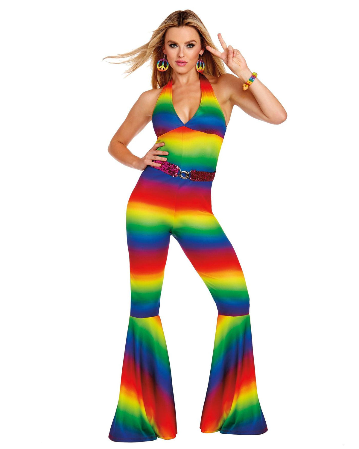 Rainbow Pride Groovy Adult Costume with Bell Bottoms