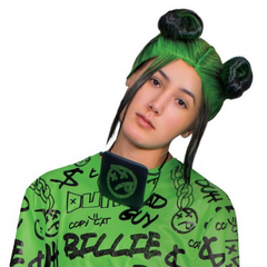 Billie Eilish Double Bun Black and Green Wig