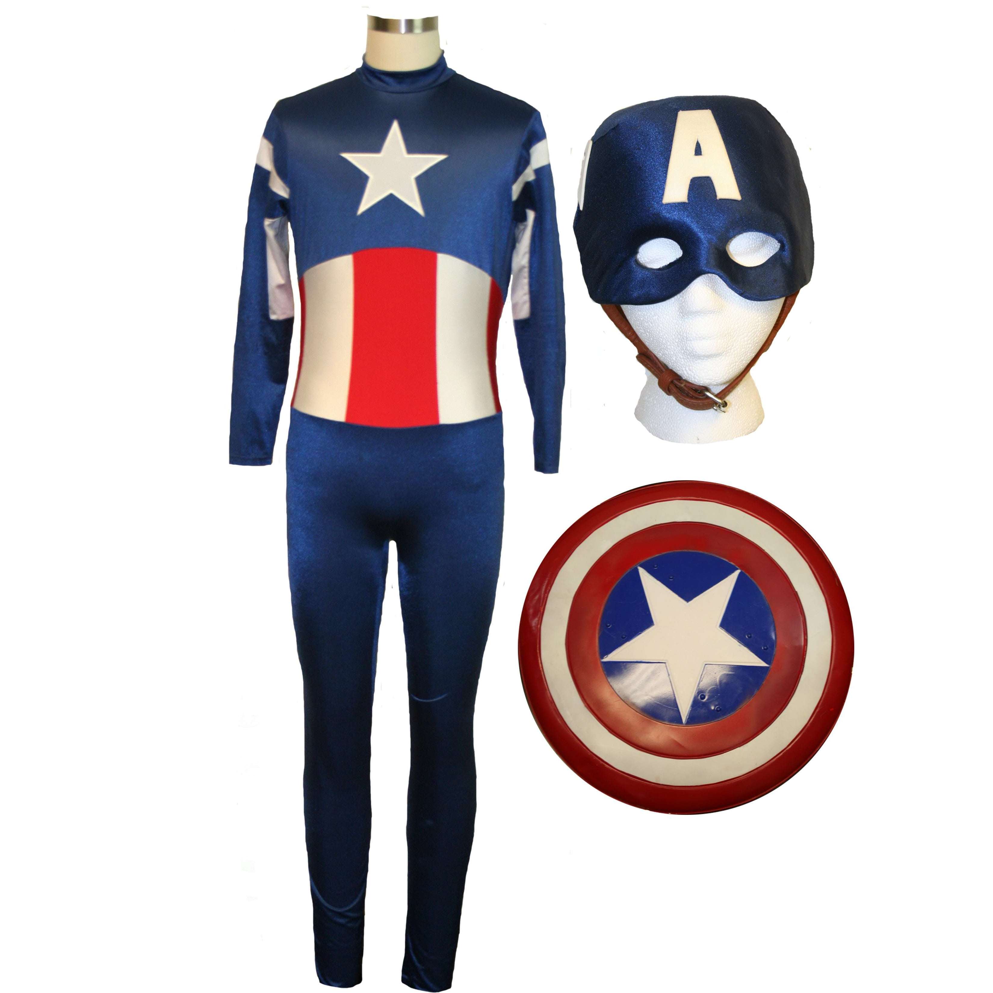 First Avenger Inspired Captain Patriotic Adult Costume w/ Jumpsuit, Helmet and Shield