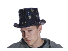 Burning Man Peacock Blue Sequin Top Hat w/ Spiked Goggles