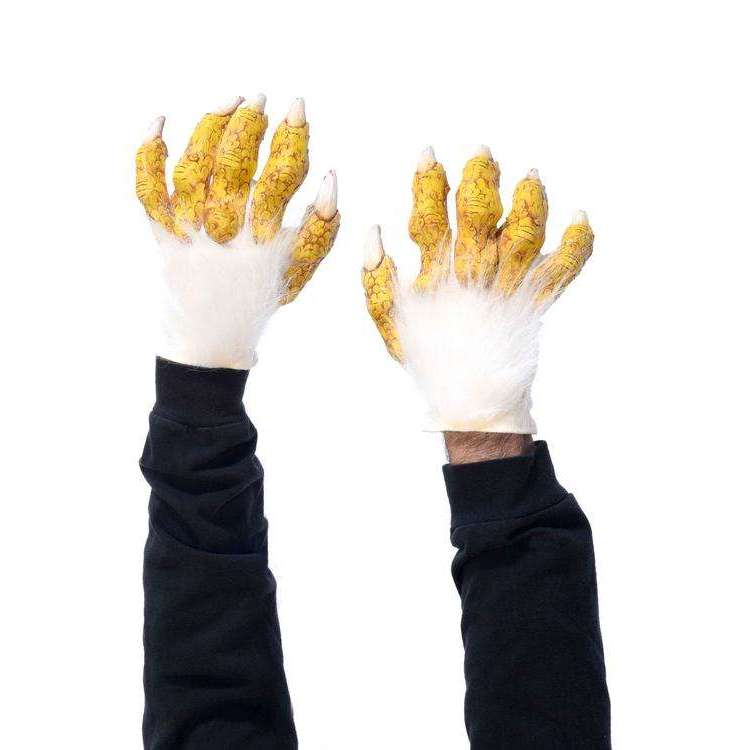 Creepy Yellow Chicken Finger Gloves with White Hair