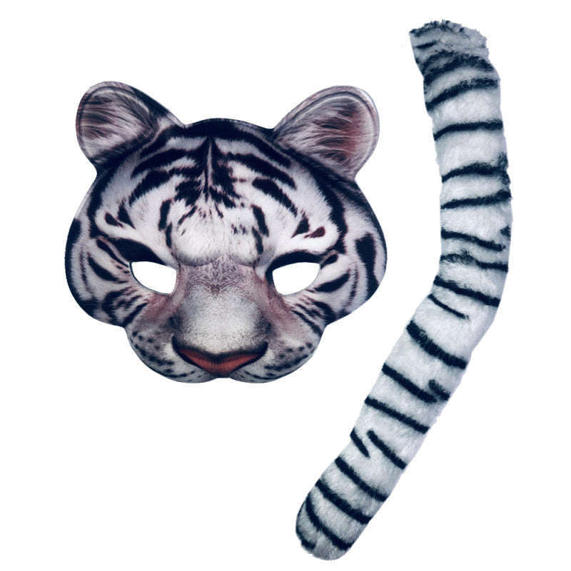 Snow Tiger Jungle Cat Mask and Tail Set