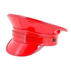 Patent Leather Red Captain Hat With Strap