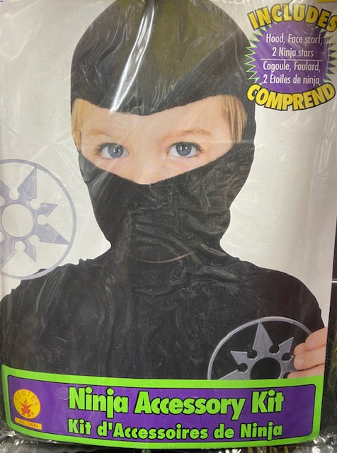 Ninja Accessory Kit w/ Hood, Face Scarf & Plastic Ninja Stars