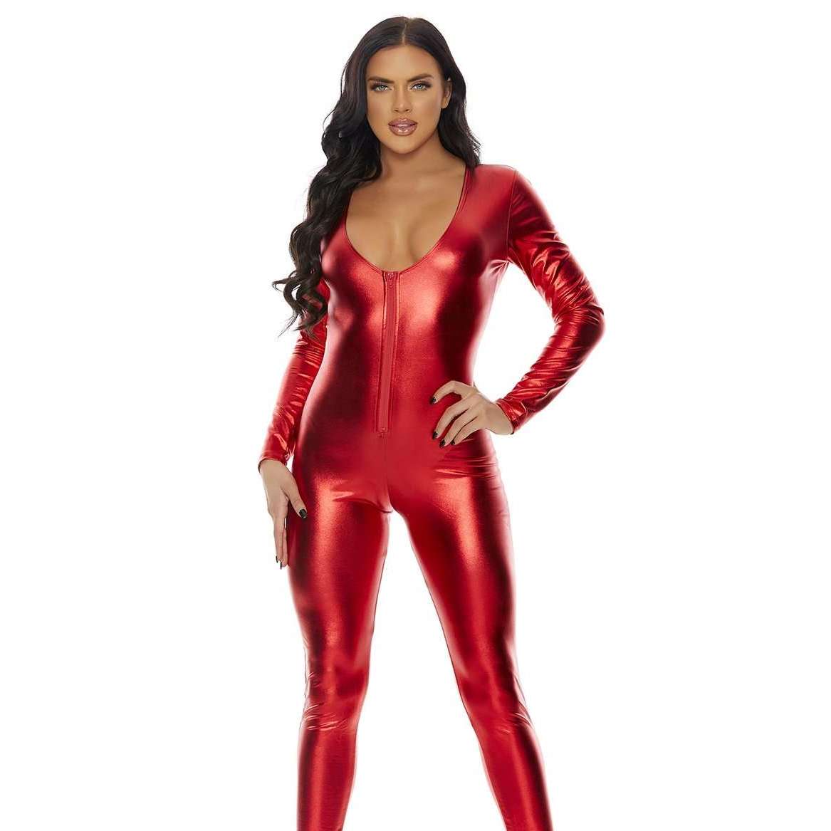 Shiny Zip Front Sexy Catsuit Adult Costume