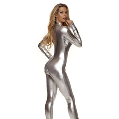 Sexy Metallic Mock Neck Zipfront Jumpsuit Adult Costume