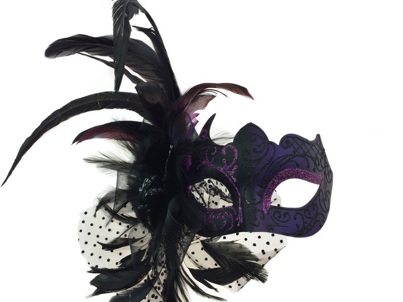 Venetian Mask w/ Side Feather & Flower