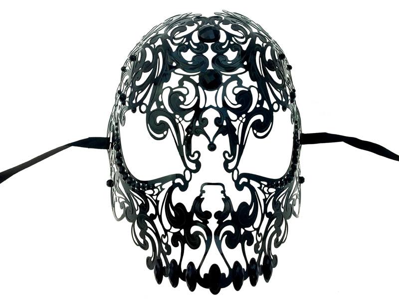 Skull Laser-Cut Metal Mask with Black Diamonds