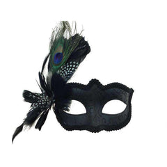 Black Venetian Mask with Feather