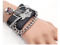 Leather Chain Bracelet with Skeleton and Guitar