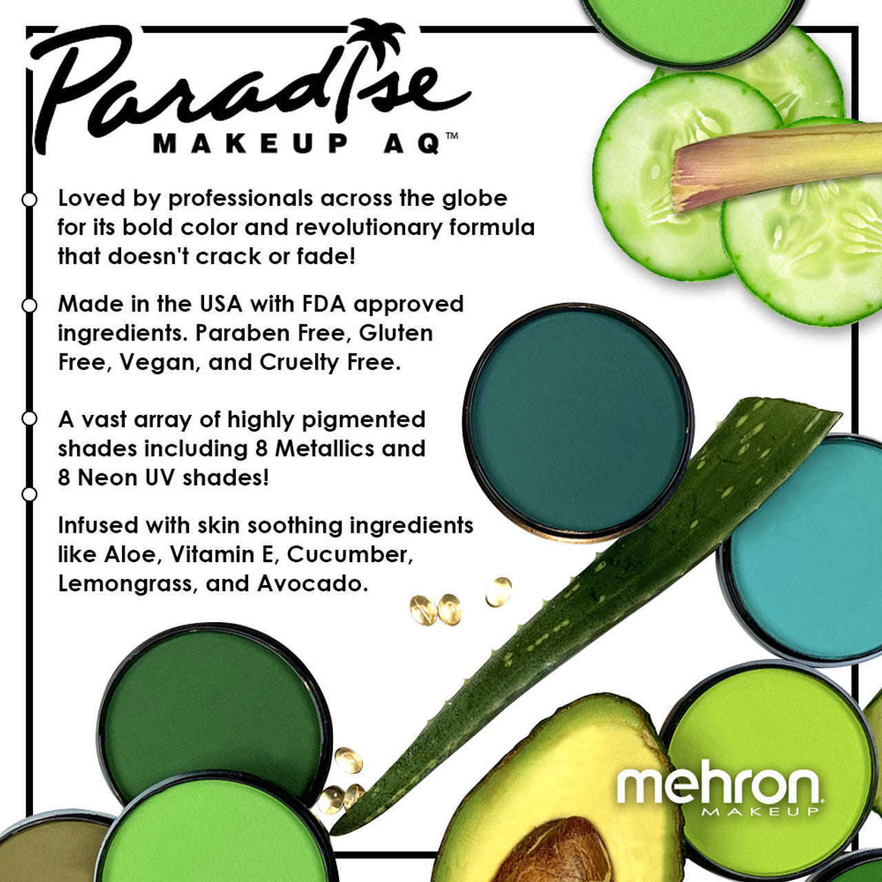 Mehron Paradise Makeup AQ Neon UV Glow 8 Color Palette