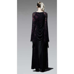 Flocking Dark Violet Gothic Long Dress