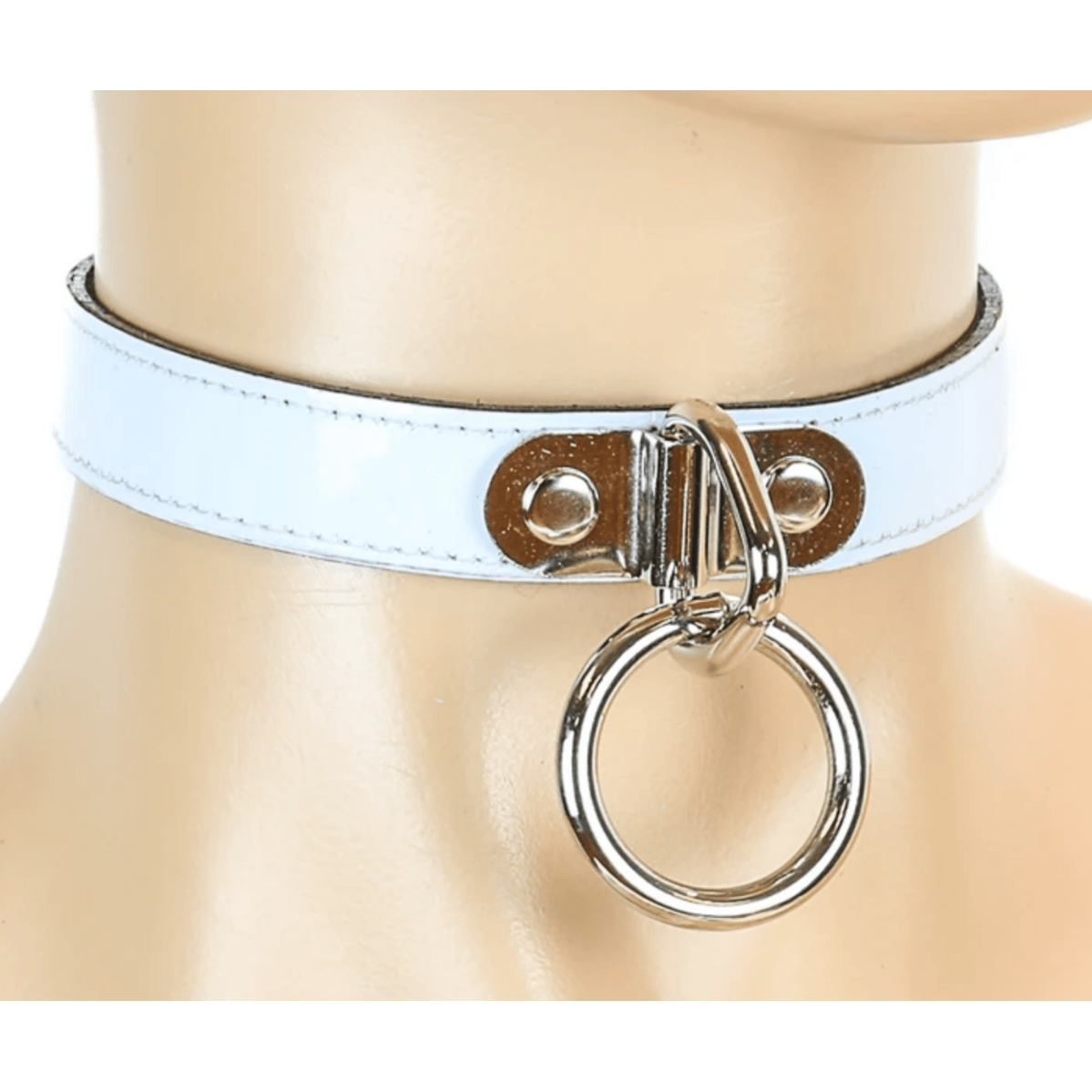 White Leather Choker Loop and Ring