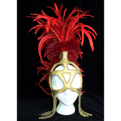 Headpiece Mohawk with Coque Red Feathers