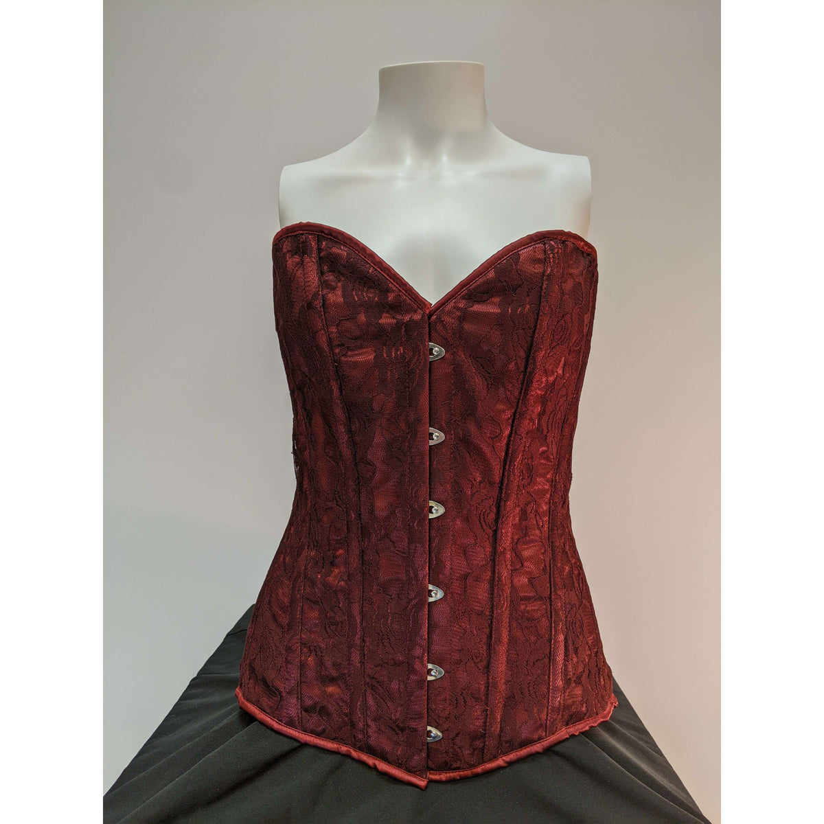 Top Drawer Red Wine Steel Boned Lace Corset