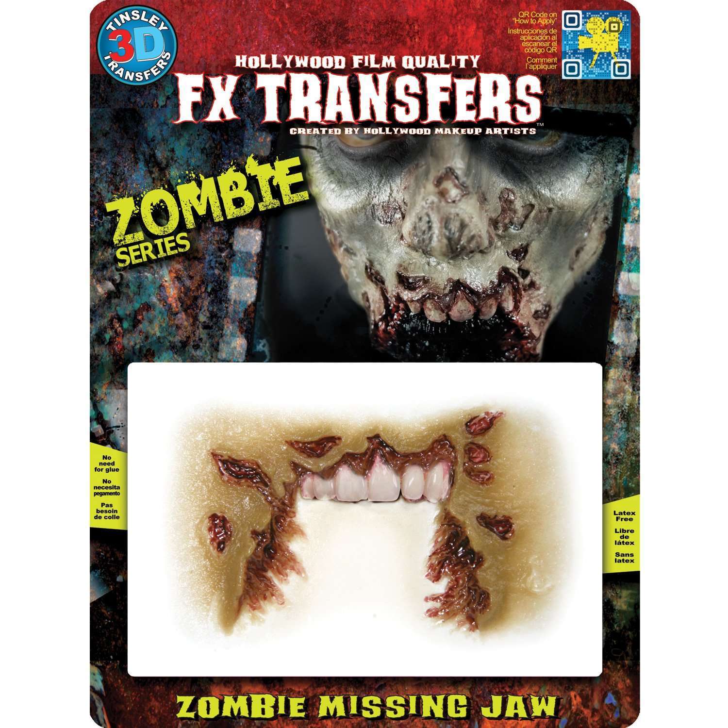Tinsley Zombie Missing Jaw FX Water Transfer Prosthetic