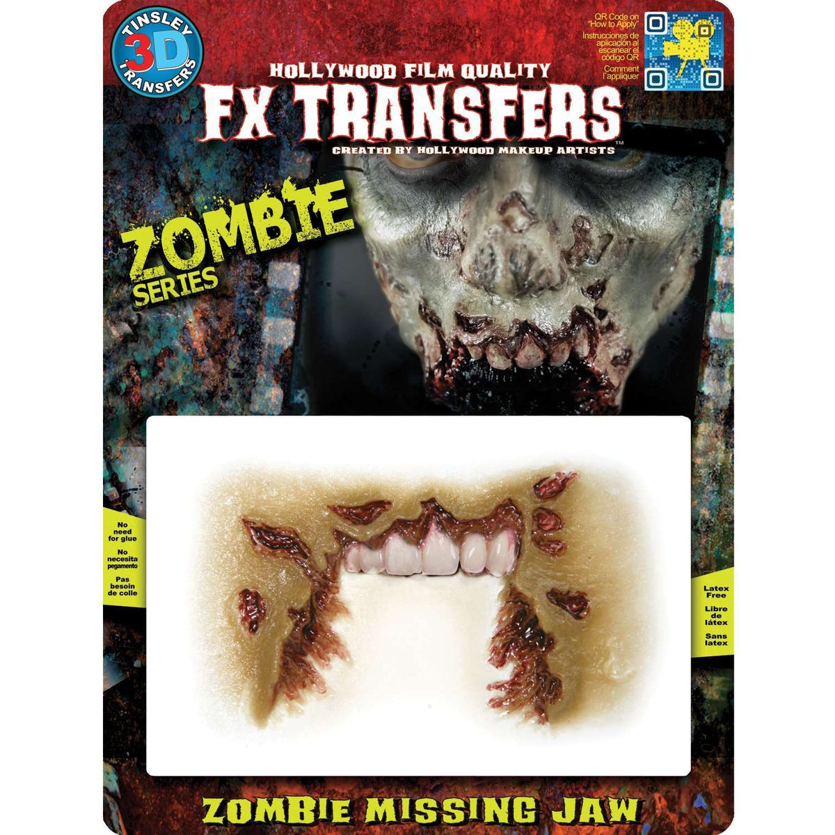 Tinsley Zombie Missing Jaw FX Water Transfer Prosthetic