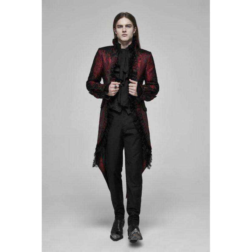 Black and Red Rococo Lace Tuxedo Coat