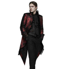 Black and Red Rococo Lace Tuxedo Coat