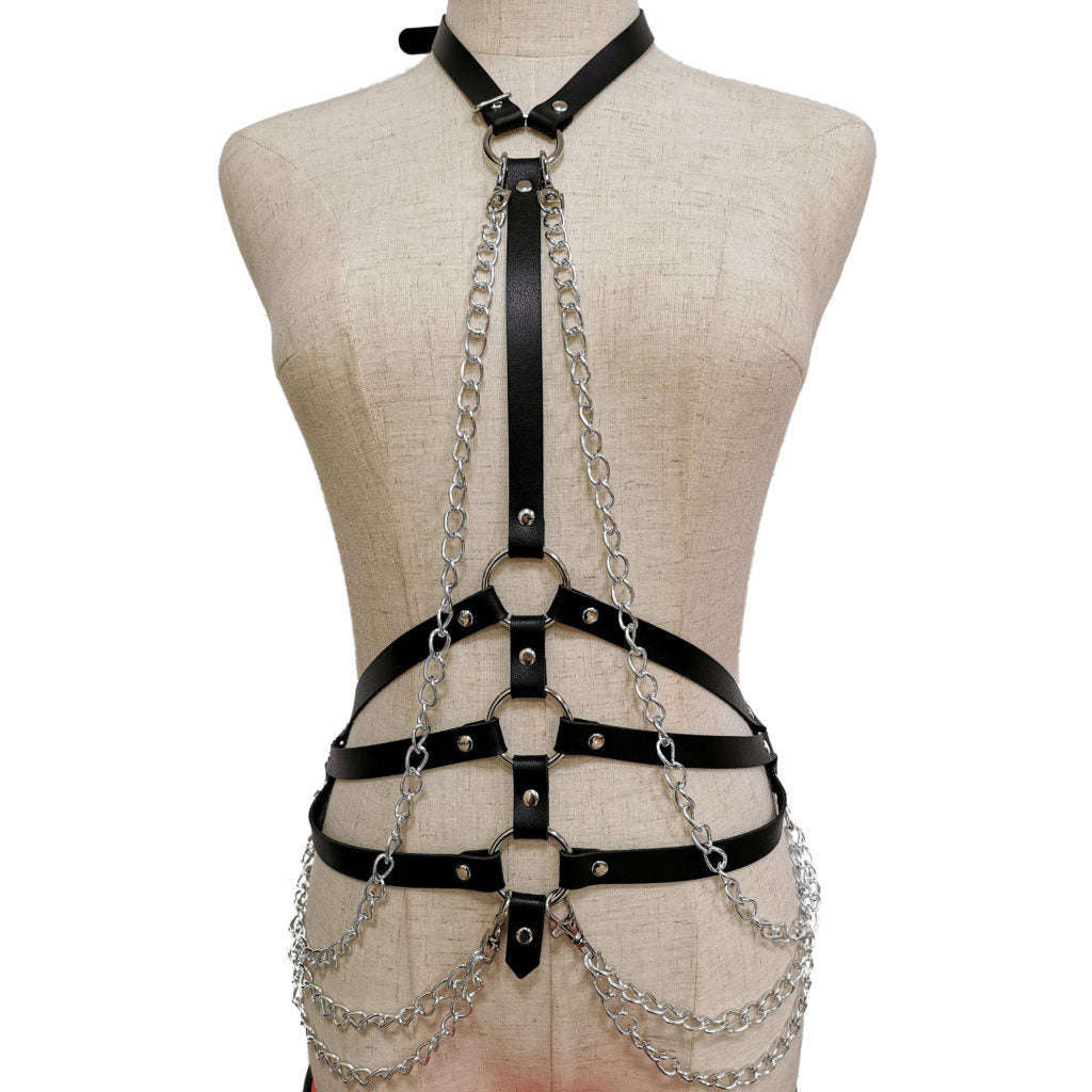 Leather Choker and Waist Harness with Chains