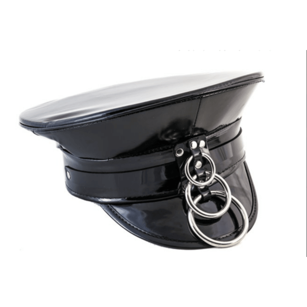 Triple O Ring Black Patent Hat