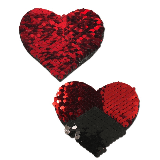 Red and Black Color Changing Sequin Heart Nipple Pasties