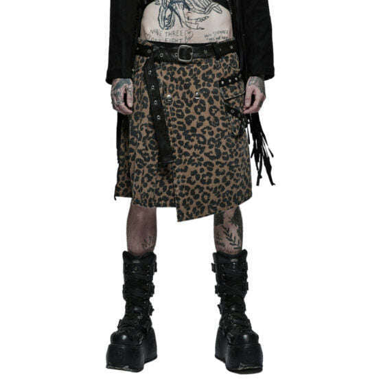 Punk Rave Brown Leopard Kilt
