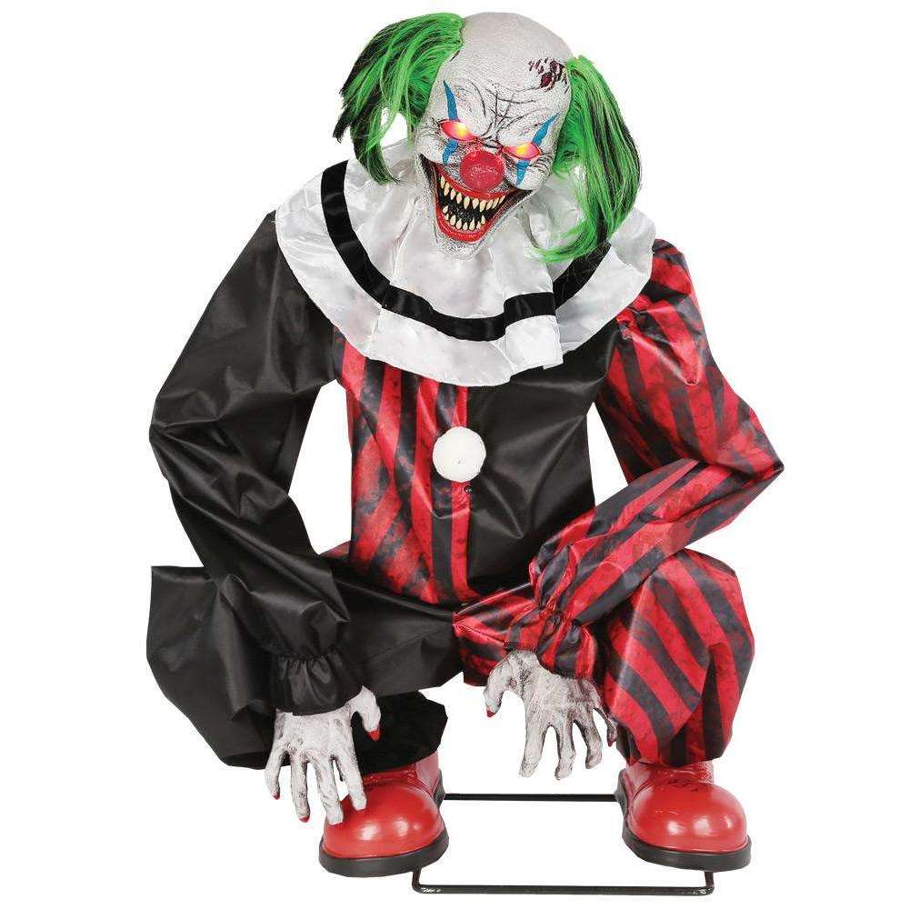 Creepy Red Eyed Crouching Clown Animated Prop