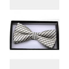 White, Beige & Grey Plaid Bow Tie
