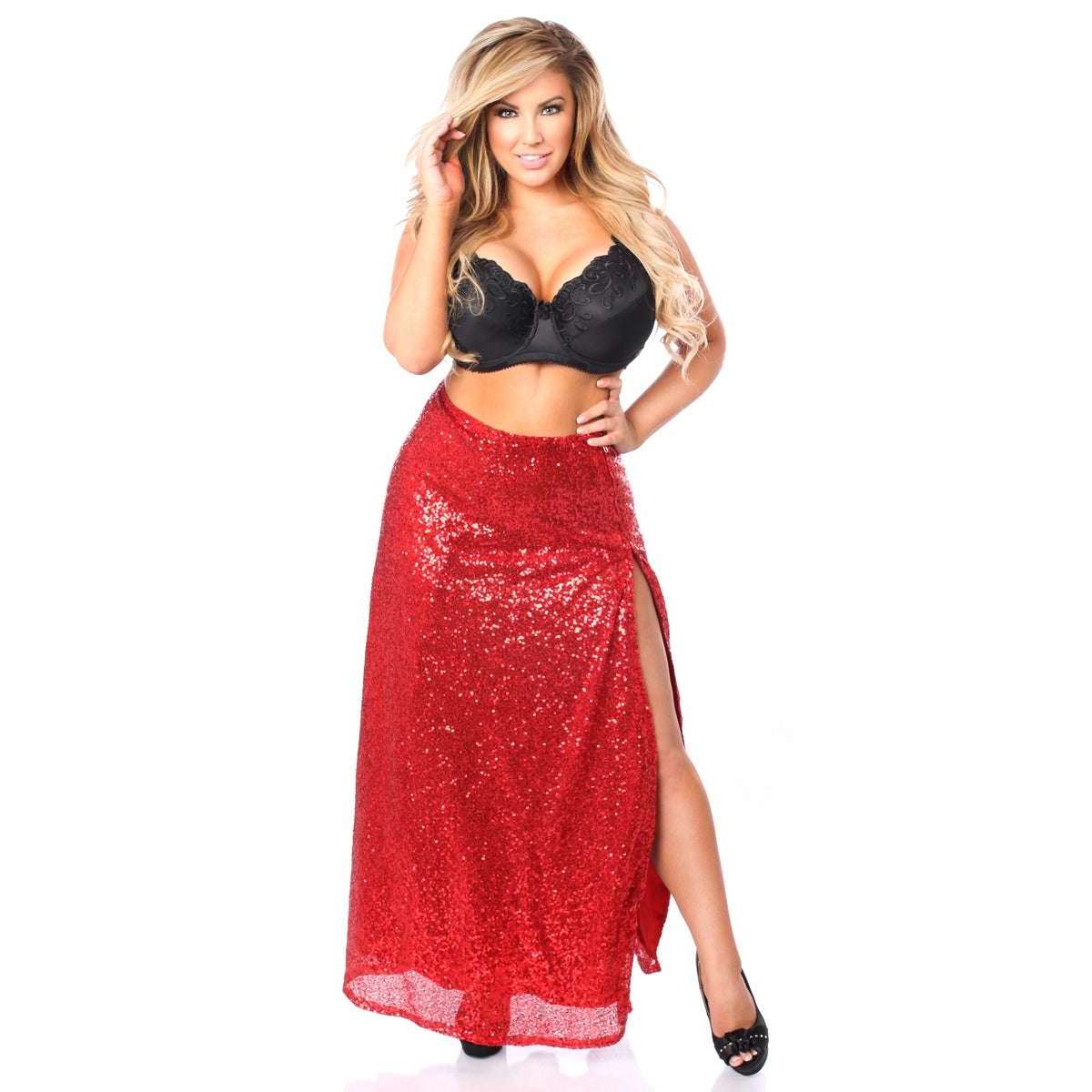 Top Drawer Long Red Sequin Skirt