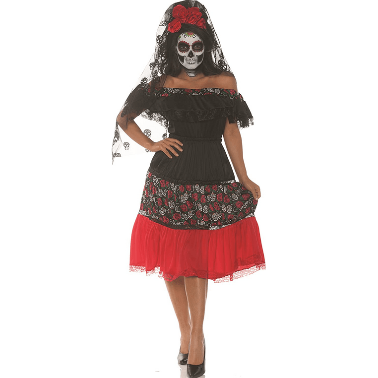 Black & Red Skull Senorita Day of the Dead Women's Costume